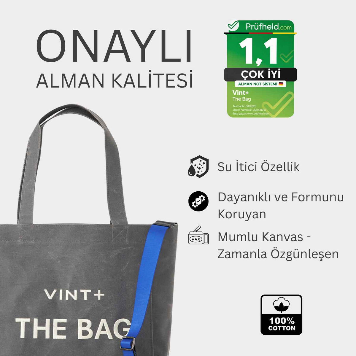 FERMUARLI MUMLU KANVAS TOTE ÇANTA - BÜYÜK - KOYU GRİ