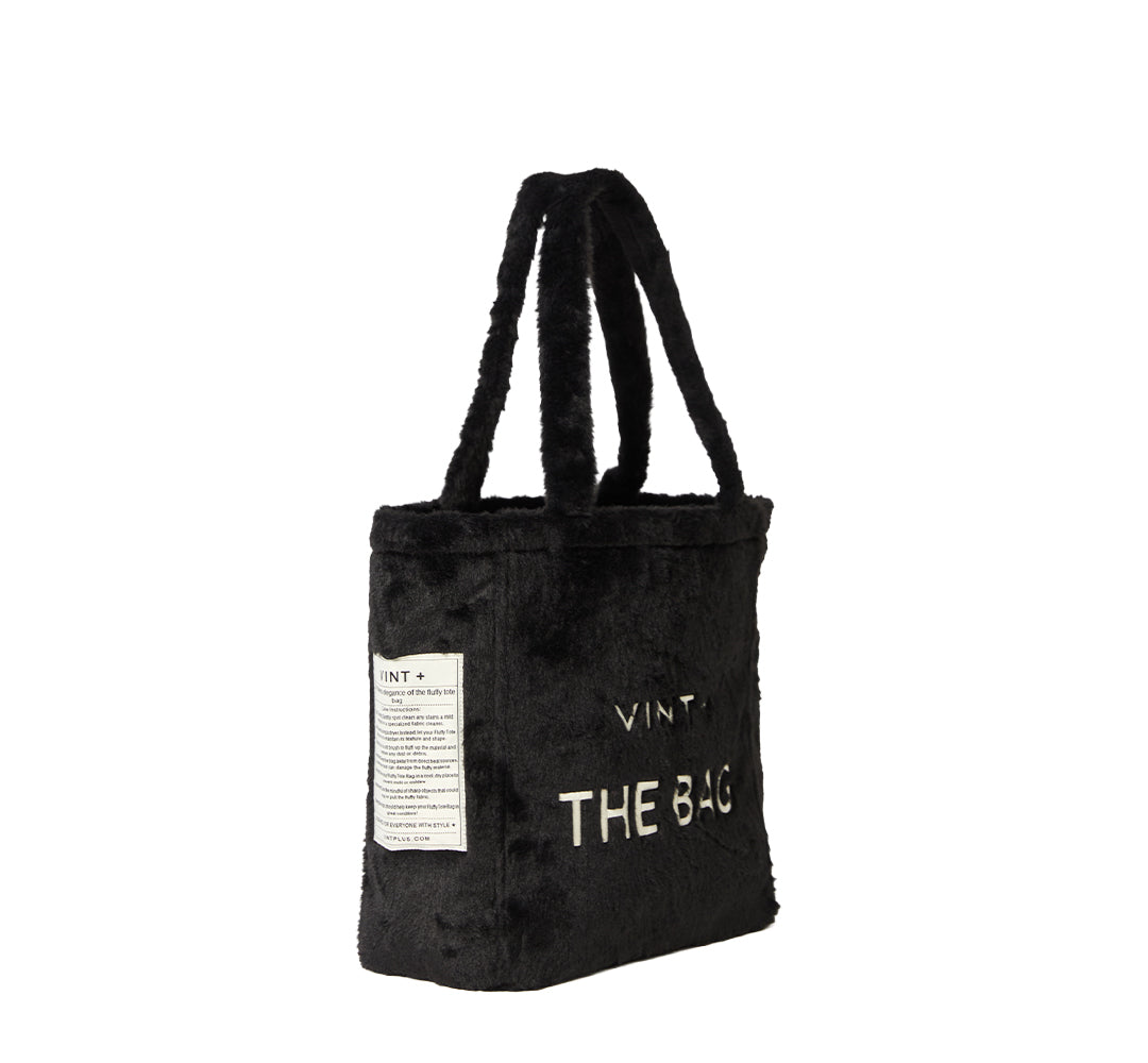 FERMUARLI PELUŞ TOTE ÇANTA - BÜYÜK - SİYAH