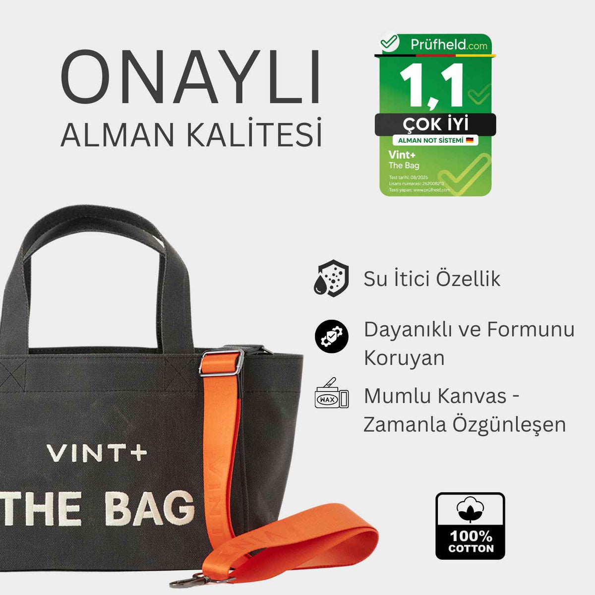FERMUARLI MUMLU KANVAS TOTE ÇANTA - KÜÇÜK - ANTRASİT