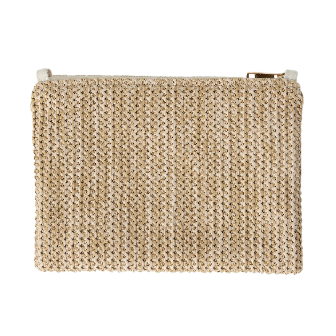 ZİNCİRLİ HASIR CLUTCH ÇANTA - BEYAZ NAKIŞLI