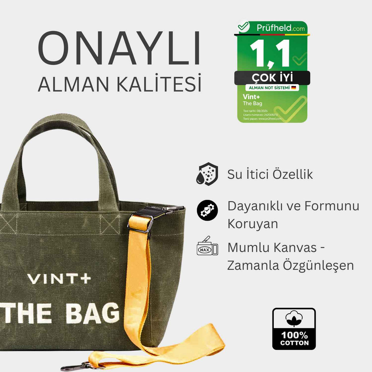 FERMUARLI MUMLU KANVAS TOTE ÇANTA - KÜÇÜK - HAKİ RENGİ