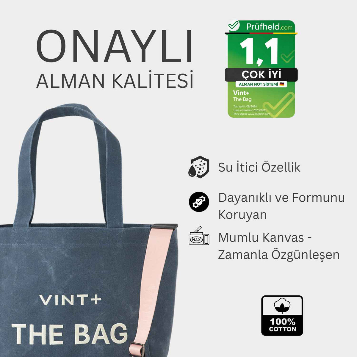 FERMUARLI MUMLU KANVAS TOTE ÇANTA - BÜYÜK - KOYU MAVİ
