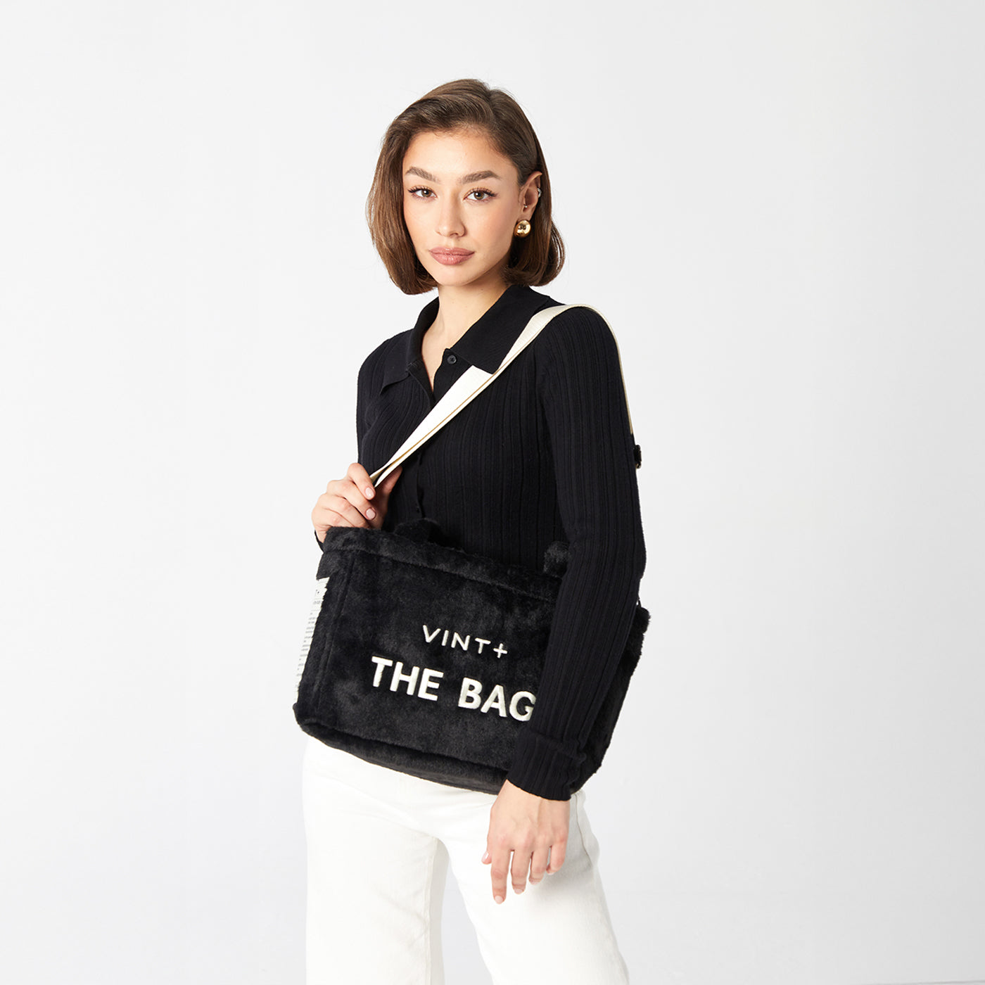 FERMUARLI PELUŞ TOTE ÇANTA - KÜÇÜK - SİYAH