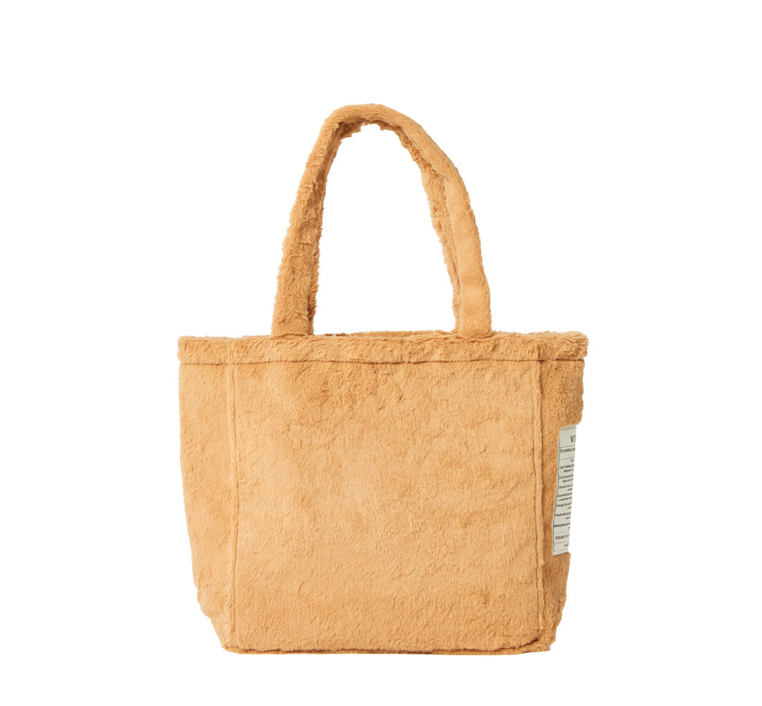 FERMUARLI PELUŞ TOTE ÇANTA - BÜYÜK - KAHVE