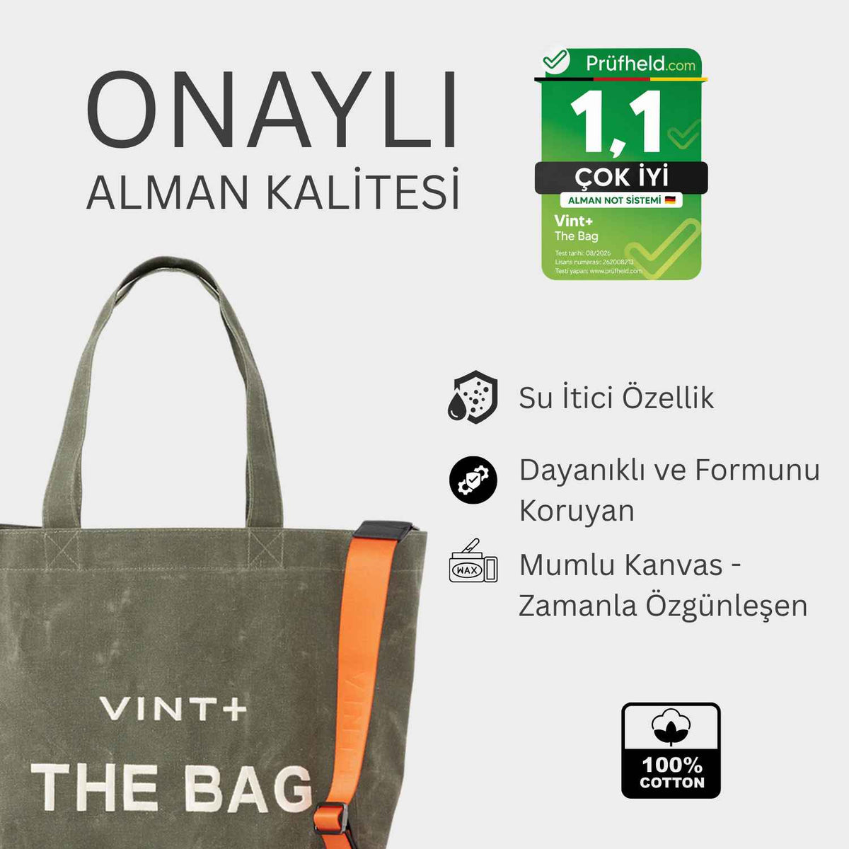 FERMUARLI MUMLU KANVAS TOTE ÇANTA - BÜYÜK - HAKİ