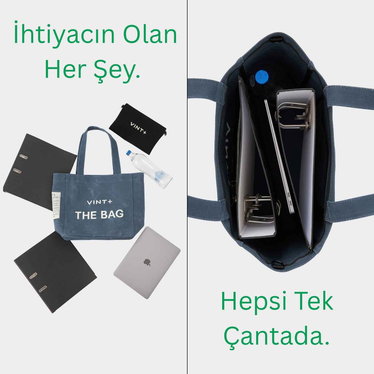 FERMUARLI MUMLU KANVAS TOTE ÇANTA - BÜYÜK - HAKİ