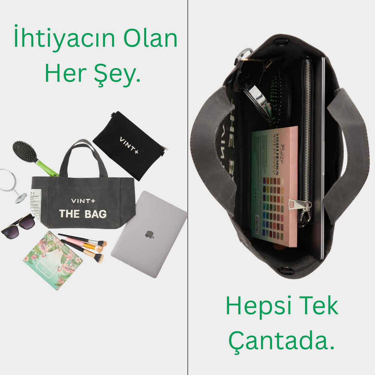 FERMUARLI MUMLU KANVAS TOTE ÇANTA - KÜÇÜK - ANTRASİT