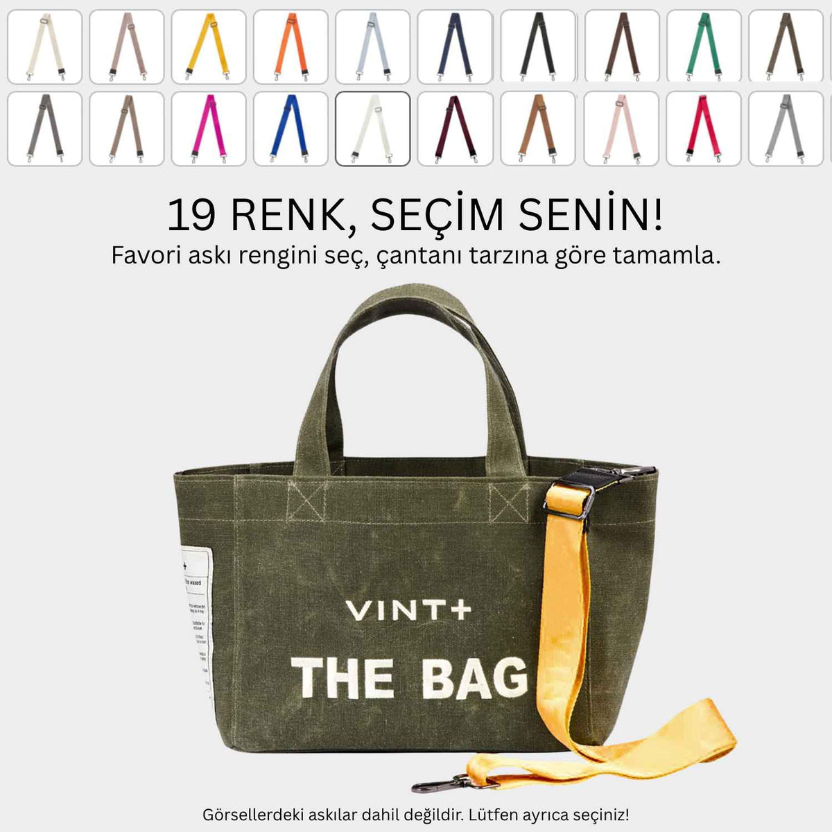 FERMUARLI MUMLU KANVAS TOTE ÇANTA - KÜÇÜK - HAKİ RENGİ