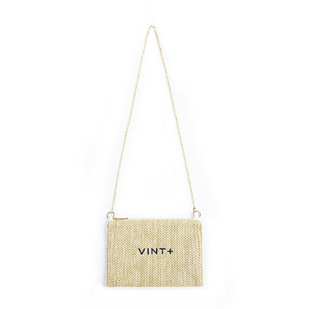 ZİNCİRLİ HASIR CLUTCH ÇANTA - SİYAH NAKIŞLI