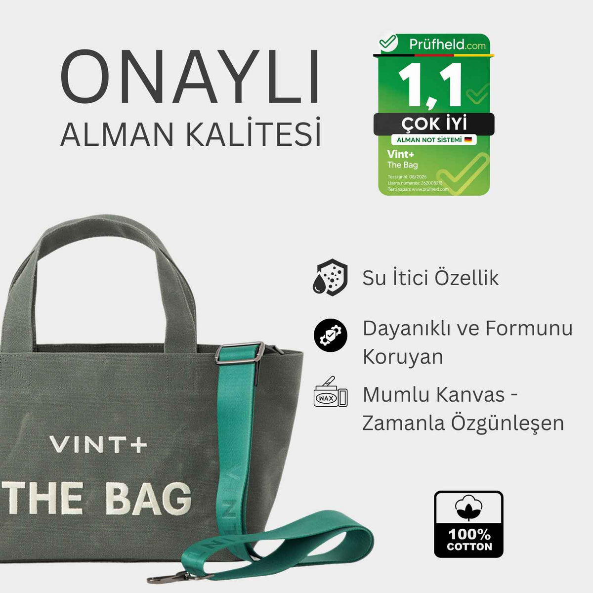 FERMUARLI MUMLU KANVAS TOTE ÇANTA - KÜÇÜK - KOYU YEŞİL