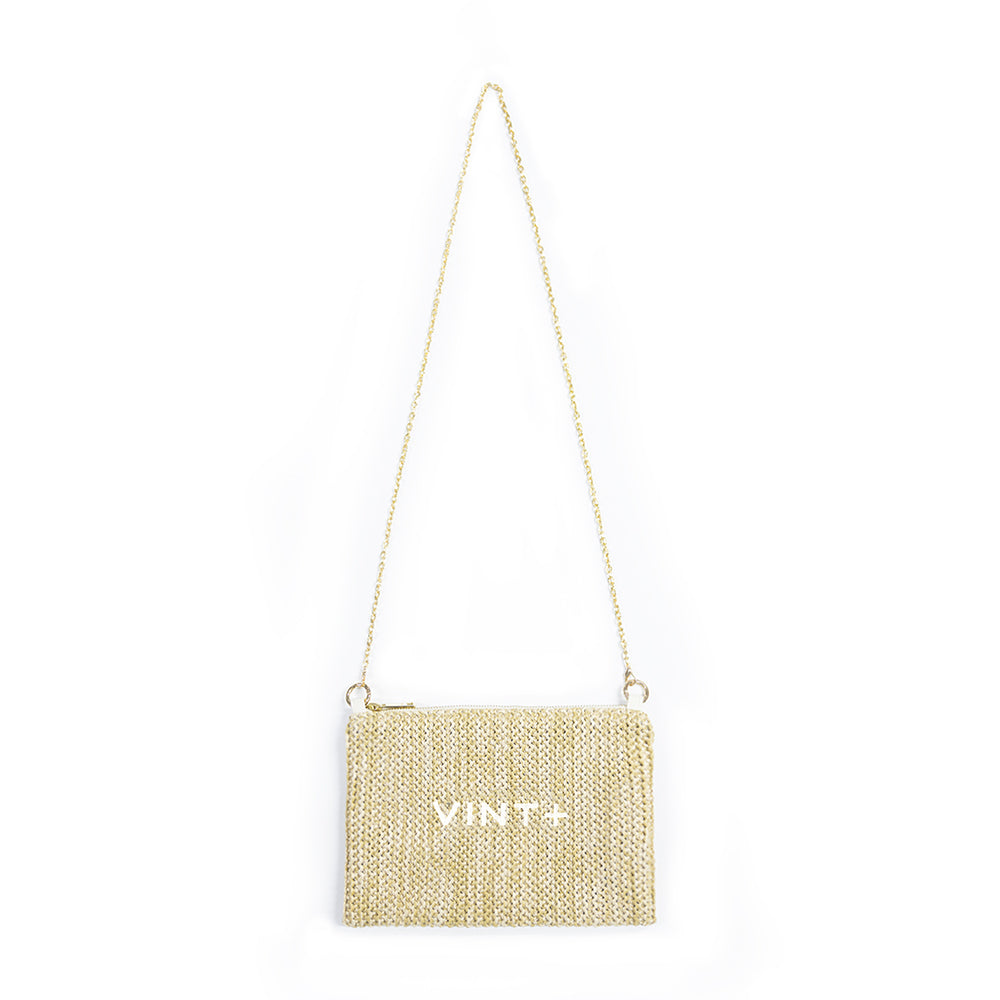 ZİNCİRLİ HASIR CLUTCH ÇANTA - BEYAZ NAKIŞLI